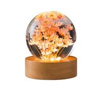 cimsfcor Luce notturna 3D con sfera di cristallo da 6 cm,lampada notturna con base in legno,lampada a sfera di cristallo con margherita,decorazione per la casa,decorazione da tavolo