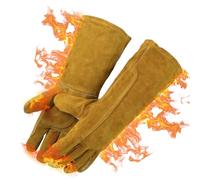 Cimvidi Guanti di saldatura in pelle di bovino resistenti al fuoco fino a 600°C, con protezione sotto braccio, guanti di lavoro per la saldatura, la griglia e il giardino, taglia L Giallo (36cm)
