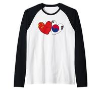 Cina Corea del Sud Cuore Bandiere Cinese Corea del Sud Corea Maglia con Maniche Raglan