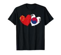 Cina Corea del Sud Cuore Bandiere Cinese Corea del Sud Corea Maglietta