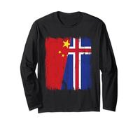 Cina Islanda Mezza Bandiera Maglia Islandese Cinese Maglia a Manica
