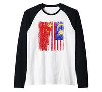 Cina Malesia Half Flag Chinese Malaysian Heritage Jersey Maglia con Maniche Raglan