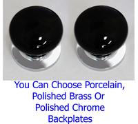 Cina / Pomello Porta Mortasa in Porcellana Classico Nero 60mm (Coppia)