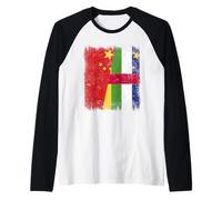 Cina Repubblica Centrafricana Mezza Bandiera Cinese Car Roots Maglia con Maniche Raglan