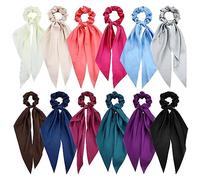 Cinaci Confezione da 12 elastici per capelli in chiffon di seta con fiocco lungo, elastici per capelli elastici per coda di cavallo, accessori per donne e ragazze