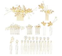 Cinaci Confezione da 27 pettini laterali per capelli in metallo con strass dorati, con strass, per matrimoni, damigelle e damigelle d'onore