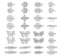 Cinaci Confezione da 32/16 paia di fermagli per capelli piccoli in metallo argento bronzo retrò vintage foglia fiore farfalla alligatore forcine per capelli accessori per donne ragazze (argento)