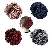 Cinaci Confezione da 4 artigli per capelli in plastica nera con grande fiore di rosa, fermagli per fiocchi floreali, fermagli per chignon per chignon, accessori per donne e ragazze