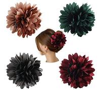 Cinaci Confezione da 4 fermagli per capelli in plastica con fiore di rosa in raso, grandi e grandi, con fermagli per chignon, accessori per capelli per donne e ragazze