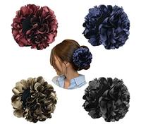 Cinaci Confezione da 4 fermagli per capelli in plastica nera con grande fiocco in raso a forma di fiore, fermagli per coda di cavallo, chignon, accessori per capelli per donne e ragazze