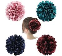 Cinaci Confezione da 4 fermagli per capelli in plastica nera con grande fiore in raso con fiocco, morsetti per chignon, accessori per capelli per donne e ragazze