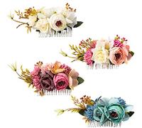 Cinaci Confezione da 4 pettini laterali in metallo con fiore artificiale per capelli, fermagli floreali, per matrimonio, matrimonio, forcine per capelli, chignon, ragazze, spose e damigelle d'onore