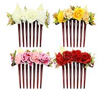 Cinaci Confezione da 4 pettini laterali in plastica con fiore artificiale, fermagli per capelli, per matrimonio, matrimonio, chignon, ragazze, spose e damigelle d'onore