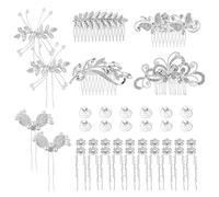 Cinaci Confezione da 40 pettini laterali per capelli luccicanti in argento con strass, a forma di U, fermagli per capelli, per matrimoni e ragazze, damigelle d'onore