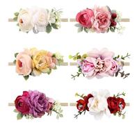 Cinaci Confezione da 6 fasce per capelli in nylon con fiori di rosa, super elastiche, accessori per capelli, tiara, corona, accessori per bambine, neonati e bambini