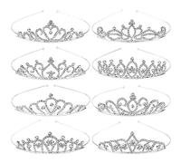 Cinaci Confezione da 8 cerchietti per capelli in metallo argentato con glitter e strass, per matrimoni, balli, feste di compleanno, accessori per bambini, ragazze, adolescenti, donne e spose