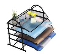 Cinanni in metallo 4 scomparti nero. Vassoio per lettere per documenti A4, design a rete, vassoio da scrivania, schedari, scrivania per computer, organizer per cassetti,35,5 cm L x 25,5 cm L x 26 cm A