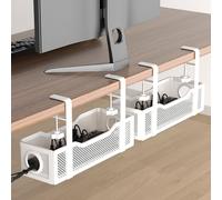 Cinati Sotto la scrivania, vassoio di gestione dei cavi, confezione da 2, senza foratura, per ufficio e casa, nessun danno alla superficie del tavolo, bianco