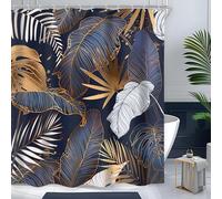 Cinbloo Tenda da doccia blu navy 60 x 72 H tenda da doccia tropicale astratta foglie di palma oro bianco hawaiano monstera tenda da bagno moderna botanica marrone pianta bagno decorazione tessuto 12
