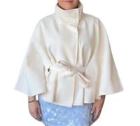 Cinch Cape Jacket, Giacca da donna elegante mantello con cintura, colletto rialzato pipistrello Cinch mantella cappotto, cappotto casual alla moda, bianco, S