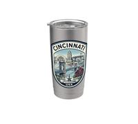 Cincinnati Ohio Queen City Ponte Roebling Retro Bicchiere termico in acciaio inox doppia parete