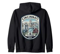 Cincinnati Ohio Queen City Ponte Roebling Retro Felpa con Cappuccio