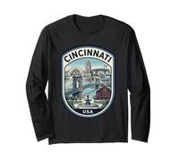 Cincinnati Ohio Queen City Ponte Roebling Retro Maglia a Manica