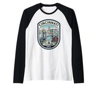 Cincinnati Ohio Queen City Ponte Roebling Retro Maglia con Maniche Raglan