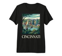 Cincinnati, Ohio, Retro, Vendemmia, Orizzonte, Ponte, Fiume, Paesaggio Urbano Maglietta Premium