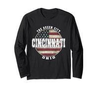 Cincinnati Ohio, Vintage Bandiera Americana Maglia a Manica