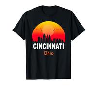 Cincinnati Ohio Vintage Sunset Retro City State USA Maglietta