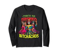 Cinco De Drinko Bitchachos Cinco de Mayo Women Skull Makeup Maglia a Manica