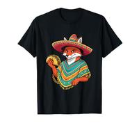Cinco De Mayo Fox Mangia Taco Divertente Sombrero Messicano Maglietta
