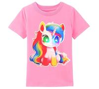Cinco Diamantes Unicorn Girls T-Shirt con luci a LED, Unicorn T-Shirt Manica Corta per Ragazze 100% Cotone (IT, età, 7 Anni, Regular, Rosa)