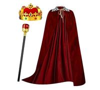 Cindeer Set di 3 Pezzi di Accessori per Costume di Carnevale da Re per Uomo Mantello da Re Medievale Corona de Re Oro Scettro Reale per Carnevale Martedì Grasso Cosplay Halloween Dress Party