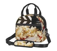 Cinema Clapboard e Popcorn Borsa per il pranzo per uomini e donne Borsa termica per il pranzo per adulti Borsa riutilizzabile per il pranzo con tracolla regolabile, grande capacità a prova di perdite