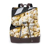 Cinema Film Clapboard e Popcorn Stampa Donne Zaino Impermeabile Antifurto Leggero PU Moda Pelle Nylon Scuola Borsa a Tracolla Zaino Da Viaggio, Nero , Taglia unica