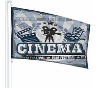 Cinema Flag Decor 3x5 Ft Movie Retro Vintage Film Camera Star Wheat Festival Modern Cartoon Poliestere Motivo stampato Decorazioni per esterni per case e giardini