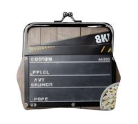 Cinema Movie Clapboard e Popcorn Stampato Microfibra PU Portafoglio Kiss Lock Mini Pouch per Rossetto Key Change Organizzazione