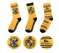 Cinereplicas Harry Potter - Confezione da 3 Paia Unisex - Calze con emblemi di Hogwarts - Scarpe da 35 a 45, giallo