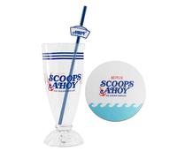 Cinereplicas Stranger Things - Scoops Ahoy Milkshake in vetro e cannuccia in metallo, licenza ufficiale