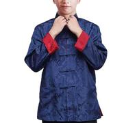 Cinese Capodanno Uomini Tradizionale Tang Giacca Kung Fu Wing Chun Uniforme Festa di Nozze Manica Lunga Top Coat, 50# blu/rosso, Medium