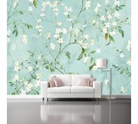 Cinese Carta da Parati Murale 300 x 210 cm - Piccoli Fiori Rami Di Salice Carta da Parati Non Tessuta Blu Fotografica, Poster Decorativo per Soggiorno Sfondo TV e Divano