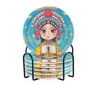 Cinese Cultura Pechino Opera Donna Drink Sottobicchieri con Supporto Set di 6 Sottobicchieri per Tazze Porta Vasos