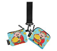 Cinese Dio Ricchezza Ricca Blu Custodie per Carte da Donna Porta Cambiamenti Piccolo Portatile Cerniera Portafoglio con Portachiavi per Signore Ragazze 2 Pz, Ricchezza Dio cinese ricco blu, 1 size,