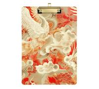 Cinese Phoenix nuvole di buon auspicio rosso bianco A4 militare Clip Board Organizer Appunti trasparente per Insegnante Portfolio Appunti Dimensioni 9 x 12