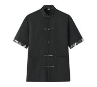 Cinese Tangzhuang Camicie da uomo Cina Costume Arti Marziali Kung Fu Tai Chi Wushu Vestito Uniformi Manica Corta Camicia Cotone Camicia di Lino Tradizionale Lino Camicia Estiva Leggera Maglietta