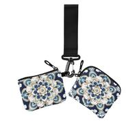 Cinese tradizionale blu e oro fiore donne cambiamento portafoglio porta carte di formato compatto porta carte d'identità protezione con cinturino da polso per donna confezione da 2