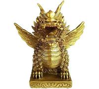 Cinese Una Coppia Qi Lin Chi Lin Kylin Statue Feng Shui Ottone Resina Legno Pietra Decorazione Prosperità Figurine Home Office Affari Regalo Sculture Simbolo di ricchezza Attirare Buona Fortuna