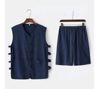 Cinese Uomo Ttang Abito Gilet E Set Pantaloncini Rana Bottoni Elastico Vita